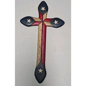 Rustic Texas Wall Hanging Cross Resin Lone Star Flag 20" By 11"